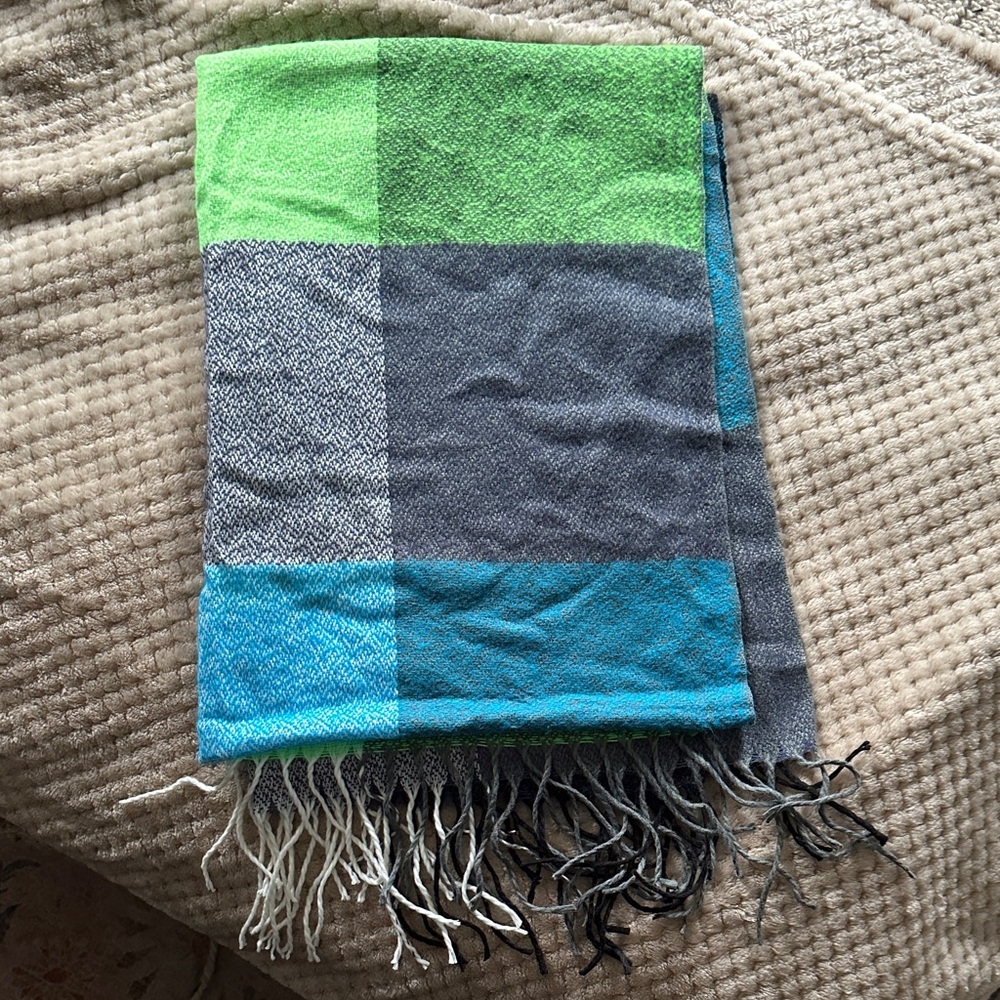 Colorful Plaid Scarf with Fringe